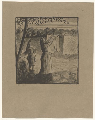 Hängning av tvätten av Lucien Pissarro