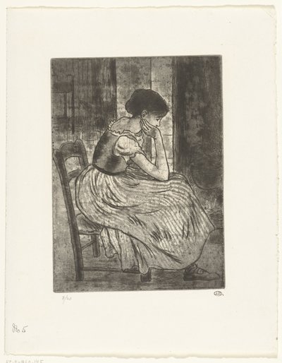 Ung kvinna sitter vid en eld av Lucien Pissarro