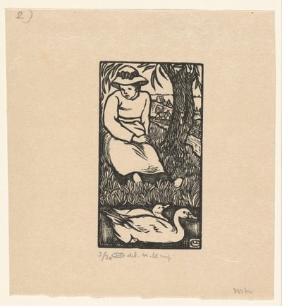 Flicka och två ankor La Fille au Canards av Lucien Pissarro