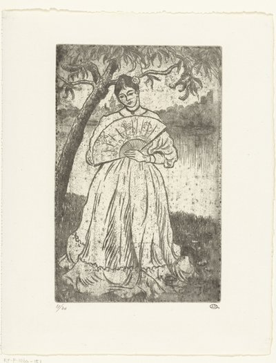 Kvinna med fläkt av Lucien Pissarro