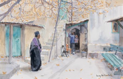 Etiopier på The Church of the Holy Sepulchre, Jerusalem, 2019 (w/c på papper) av Lucy Willis