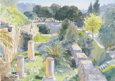 Romerska kolonner, Gamla Jerusalem, 2019 (w/c på papper) av Lucy Willis