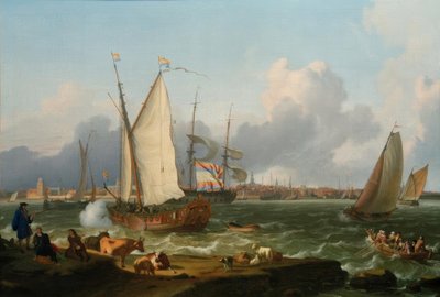 Utsikt från ön Nesserland till Emden av Ludolf Backhuysen