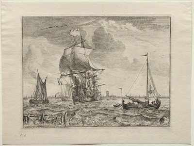 Marin scen med Amsterdam i fjärran, 1701. av Ludolf Backhuysen