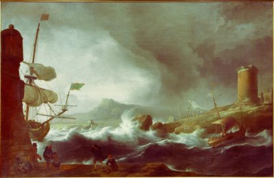 Stormiga hav på en bergig kust av Ludolf Backhuysen