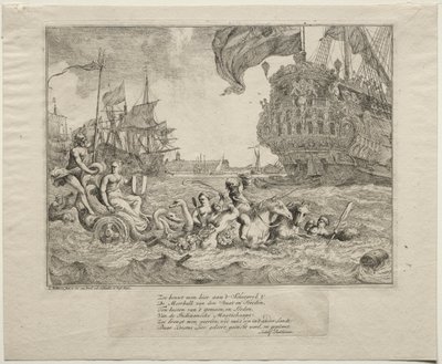 Personifieringen av Amsterdam som åker i Neptunus vagn av Ludolf Backhuysen