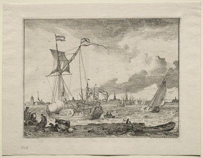 Utsikt över Amsterdam med skepp i förgrunden, 1701. av Ludolf Backhuysen