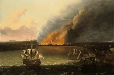 Havslandskap med en eld i fjärran, 1667 av Ludolf Backhuysen I