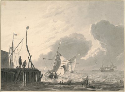 Hamn på havet i samlande åskväder av Ludolf Bakhuizen