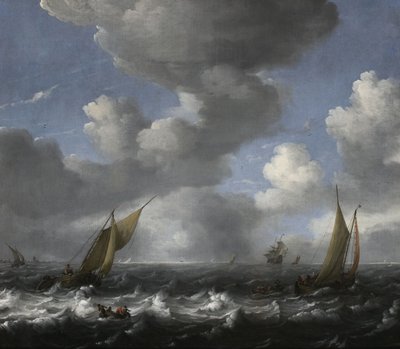 Havslandskap med fiskebåtar av Ludolf Bakhuizen