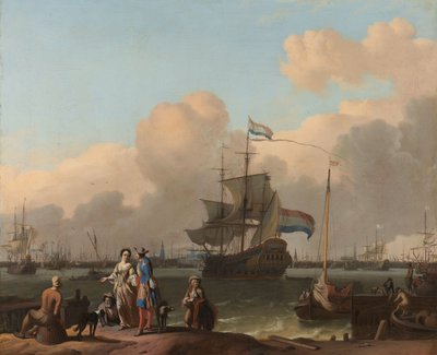 Y:et i Amsterdam, med fregatten "De Ploeg" av Ludolf Bakhuysen