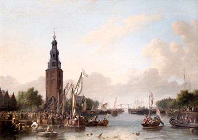 En man av rang går ombord på Amsterdam av Ludolf I Backhuysen