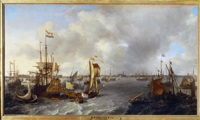 Amsterdams hamn sedd från Ijssel ... av Ludolf I Backhuyzen
