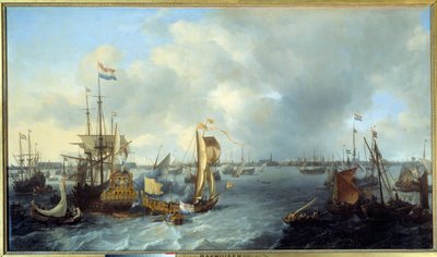 Utsikt över Amsterdams hamn från Ij-målningen av Ludolf Backhuyzen (1631-1708) 1666 Sön. 1,28x2,21 m av Ludolf I Backhuyzen