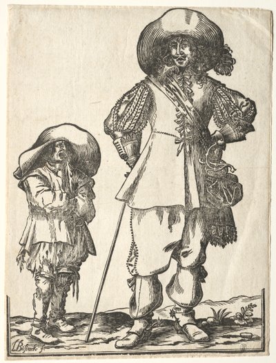 Stående kavaljer och tiggarpojke. av Ludolph Büsinck