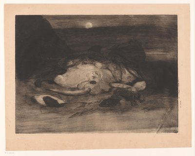 Ray och fisk på stranden i månsken av Ludovic Napoléon Lepic