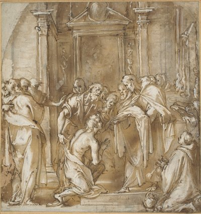 Saint Vincent Ferrer tar sina klädesplagg av Ludovico Cardi called Cigoli