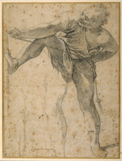 Man som drar i ett rep, hans vänstra ben repeterade en andra gång (svart krita på papper) av Ludovico Carracci