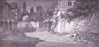 En öppen plats i anslutning till Capulets trädgård, illustration från Romeo och Julia, av Ludovico Marchetti