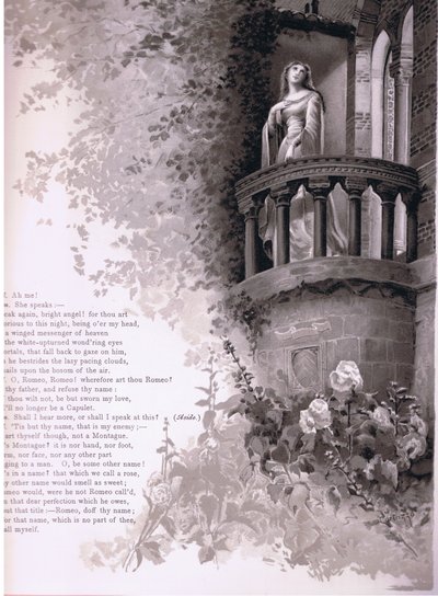 Juliet, ah jag!. Romeo hon talar. , illustration från Romeo och Julia, av Ludovico Marchetti