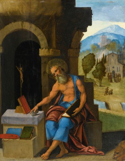 Sankt Hieronymus i kontemplation av Ludovico Mazzolino