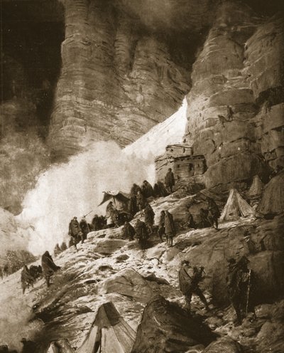 Italiens alpina krig med Österrike: mässan firas på en bergssida, från "The Illustrated War News", 21 juni 1916 (litho) av Ludovico Pogliaghi