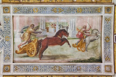 Race of the quadriga, detalj av taket i Hall of Games (fresk) av Ludovico Settevecchi