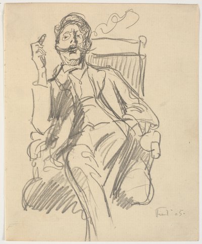 Konsthistorikern Carl V. Petersen, sittande, med en cigarr av Ludvig Find