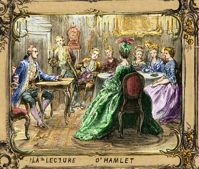La lecture de Hamlet (Shakespeare) - Läsning av Hamlet - Johann Wolfgang von Goethe i Strasbourg 1770 - gravyr efter Ludwig Pietsch (1824-1911) av Ludwig (after) Pietsch