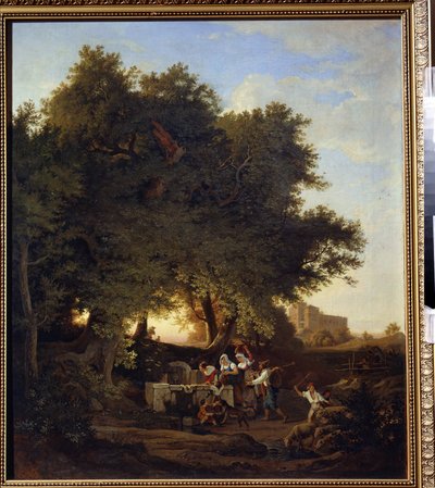 Vid brunnen. Målning av Ludwig Richter (1803-1884). tysk konst. Olja på duk. Regionala I. Kramskoi konstmuseum, Voronezh (Voronezh), Ryssland. av Ludwig Adrian Richter