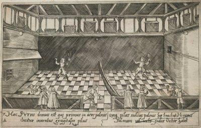 En omgång riktig tennis, ca 1600 (gravyr) av Ludwig Ditzinger