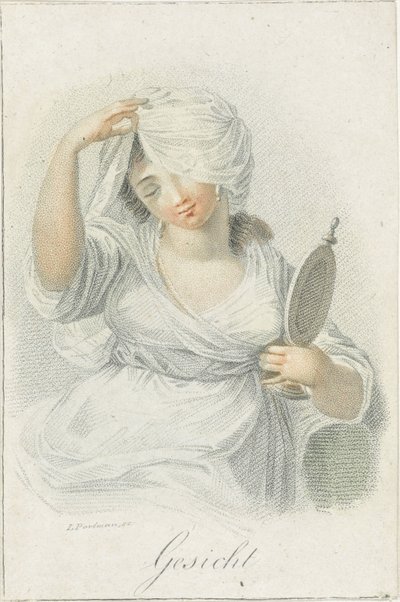 Syn Ansikte (titel på objekt) Fem sinnen representerade av kvinnliga figurer (serietitel) Die Funf Sinne (serietitel) av Ludwig Gottlieb Portman