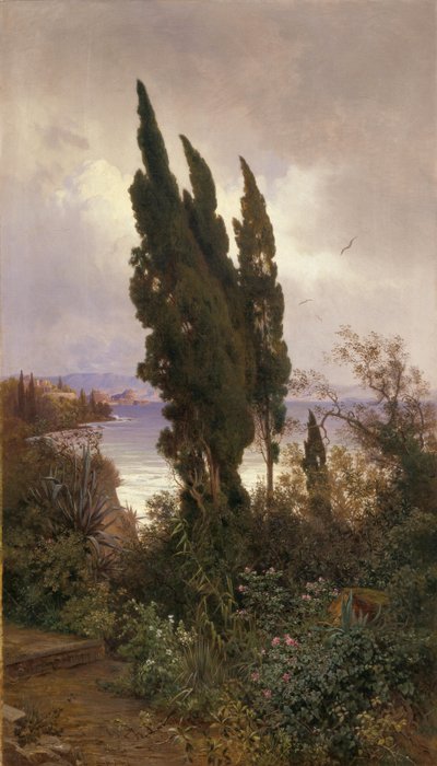 Trädgård framför det kungliga slottet på Korfu av Ludwig Hans Fischer