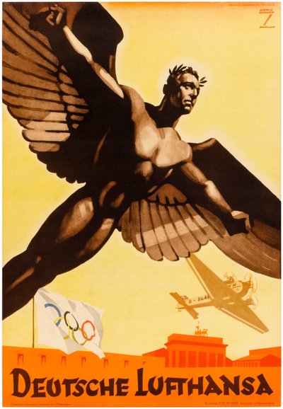 Deutsche Lufthansa, affisch för tyska flygbolag som marknadsförde Olympiska spelen 1936 i Nazityskland (affisch) av Ludwig Hohlwein