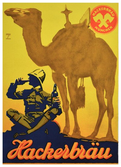 Affischannons för Hackerbrau Beer, ca 1930 (litografi) av Ludwig Hohlwein