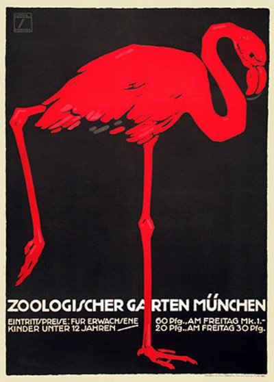 Zoo affisch med en röd flamingo av Ludwig Hohlwein