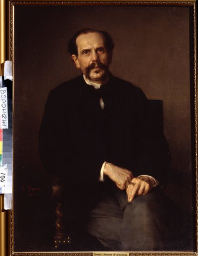 ""Porträtt av en man"" Han är klädd i en svart kostym, en signetring på fingret. Målning av Ludwig Knaus (1829-1910) Ivan Kramskoy (eller Kramskoi) konstmuseum i Voronezh (Voronezh), Ryssland. av Ludwig Knaus
