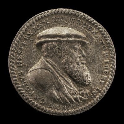 Karl V, 1500-1558, kung av Spanien 1516-1556, helige romerske kejsare 1519 [framsidan], 1542. av Ludwig Neufahrer