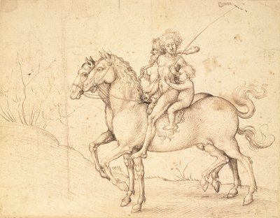 Savages on Horseback (penna och brunt bläck) av Ludwig Schongauer
