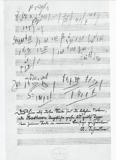 Den sista sidan med musik skriven av den tyske kompositören Ludwig van Beethoven (1770-1827) av Ludwig van Beethoven
