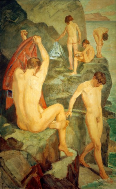 Badande på den svarta klippan av Ludwig von Hofmann