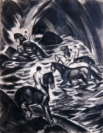 Ungdomar som rider (litho) av Ludwig von Hofmann