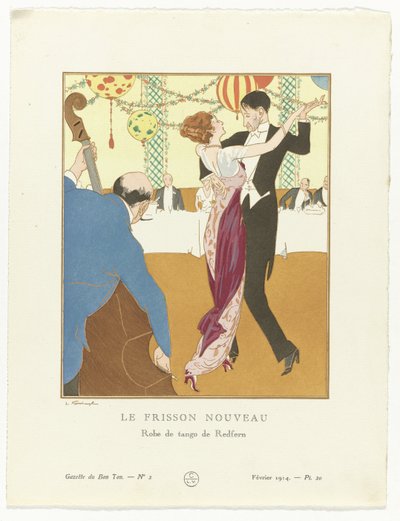 Gazette du Bon Ton. Konst – Modes & Frivolités: Kvällskläder Den nya Thrill: Tango Dress från Redfern (titel på objekt) av Ludwik Strimpl
