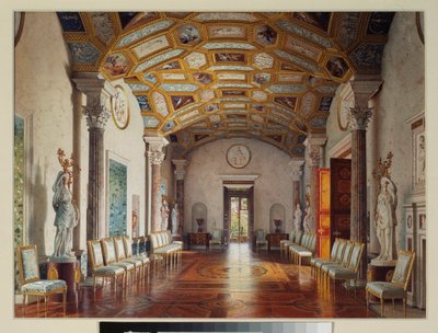 Den stora salen av agat (agath) i det stora palatset Tsarkoye Selo. Verk av Luigi Premazzi (1814-1891), akvarell på papper av Luigi Premazzi