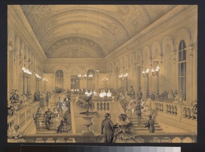 Trappan till den kejserliga teatern Bolchoi Kammeny, i Sankt Petersburg. Konstverk av Luigi Premazzi (1814-1891), akvarell och vitt på papper, cirka 1850. Italiensk konst av Luigi Premazzi