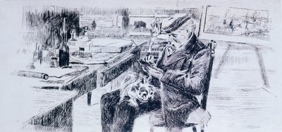 Porträtt av målaren Giovanni Fattori av Luigi Levi (1858-1860 - 1939), teckning av Luigi Levi