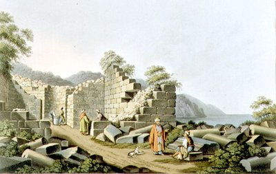 Ruinerna av ett forntida tempel på Samos, skylt 58 från "Views in the Ottoman Dominions", pub. av R. Bowyer av Luigi (after) Mayer