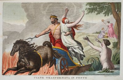Cyane and the Rape of Proserpina eller Ciane Transformata in Fonte, Book V, illustration från Ovid