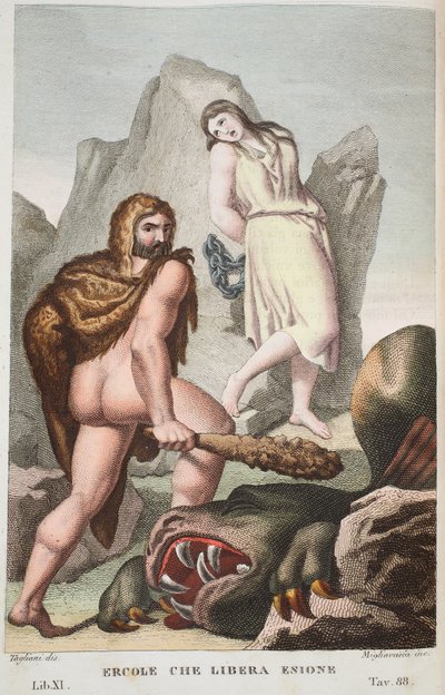 Hercules räddar Hesione eller Ercole che Libera Enione, Bok XI, illustration från Ovidius