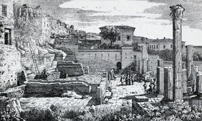 Ruinerna av Vespasianustemplet i Brescia, gravyr av Louis Basiletti (1780-1860), Italien av Luigi Basiletti